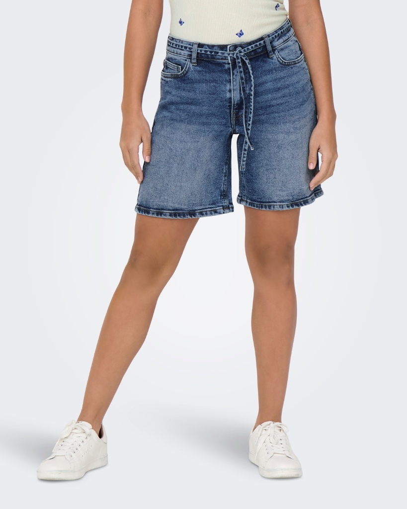 JDY Lullu Tie Denim Shorts Blå