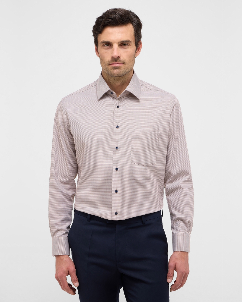 Eterna Houndstooth Skjorte Modern Fit Beige