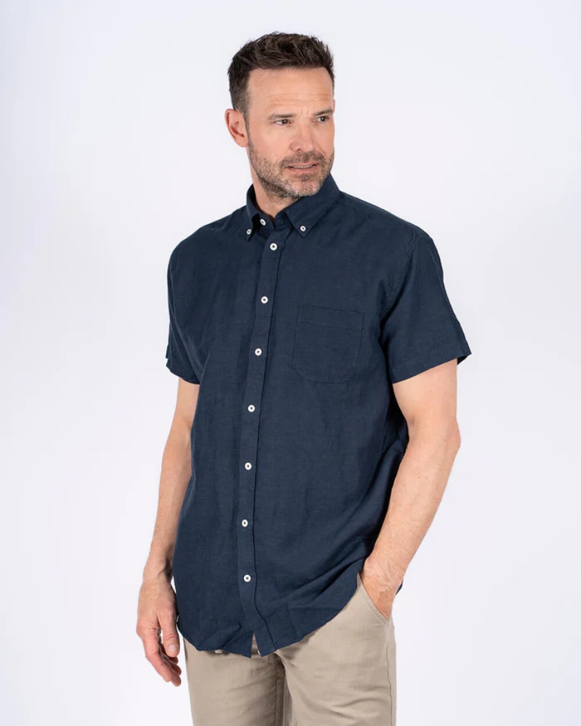 Pre End Frey Kortærmet Hørskjorte Navy