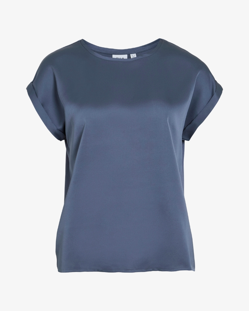 Vila Ellette Satin Bluse Blå
