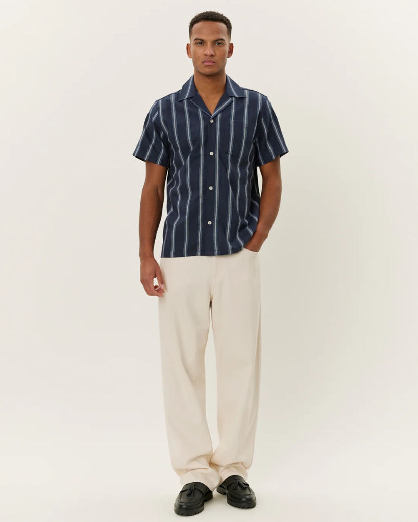 Les Deux Lawson Stripe Skjorte Dark Navy