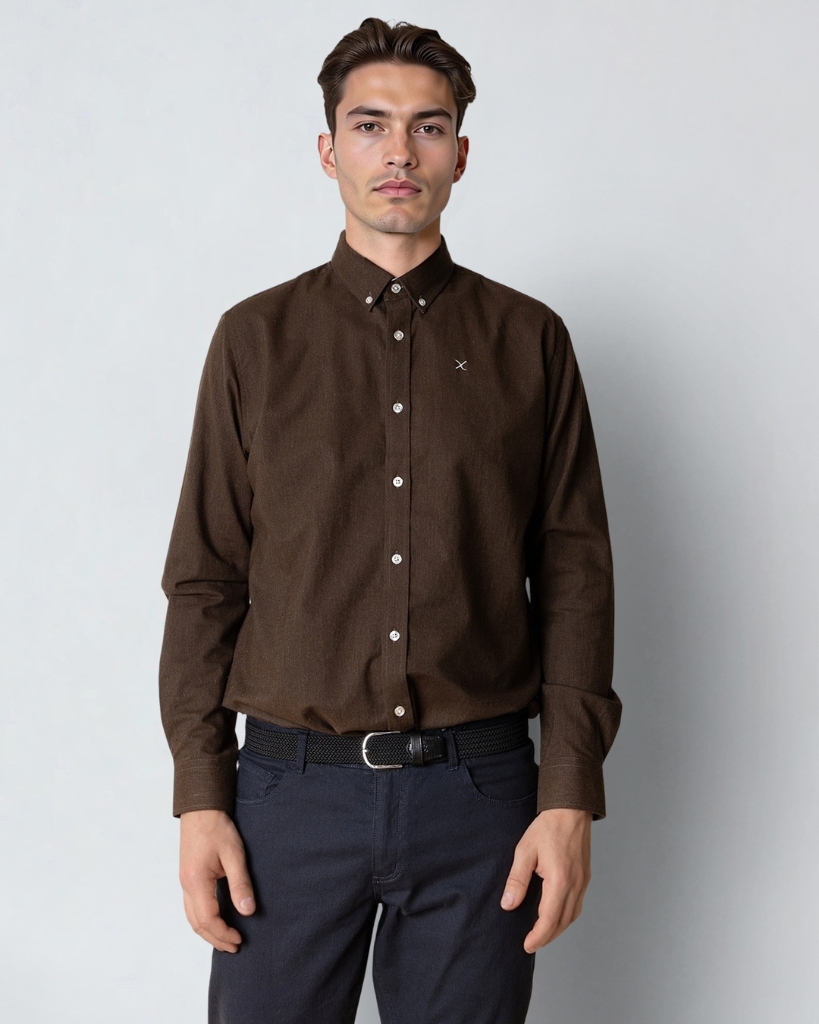 Clean Cut Oxford Stretch Skjorte Mørkebrun