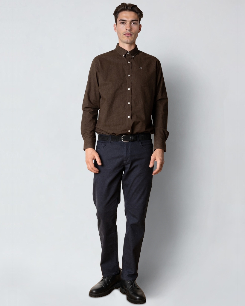 Clean Cut Oxford Stretch Skjorte Mørkebrun