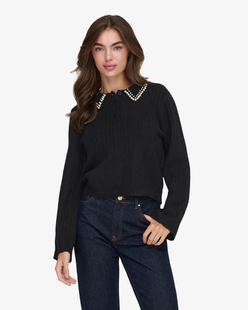 JDY April Life Strikbluse Sort