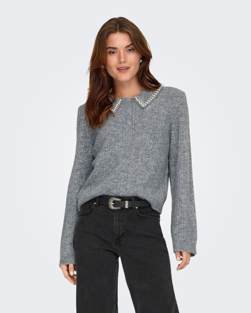 JDY April Life Strikbluse Grå