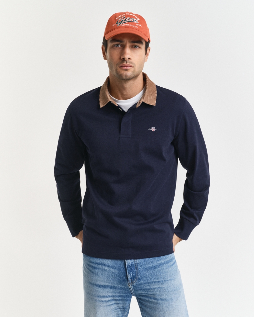Gant Corduroy Langærmet Polo Mørkeblå