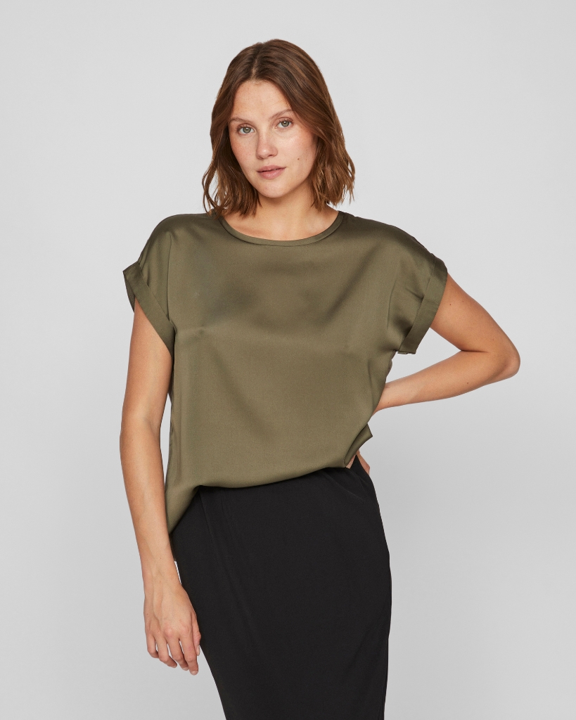 Vila Viellette Satin Bluse Oliven