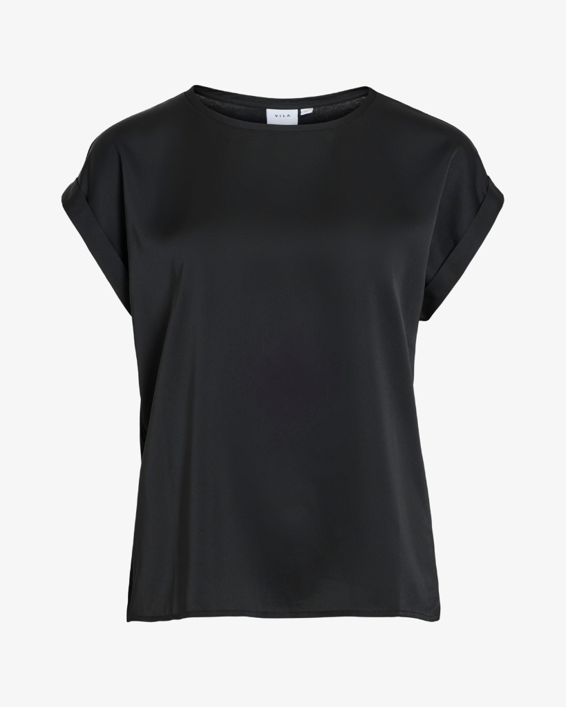 Vila Viellette Satin Bluse Sort