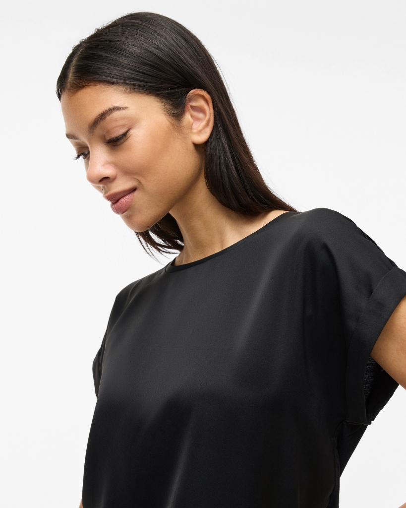 Vila Viellette Satin Bluse Sort