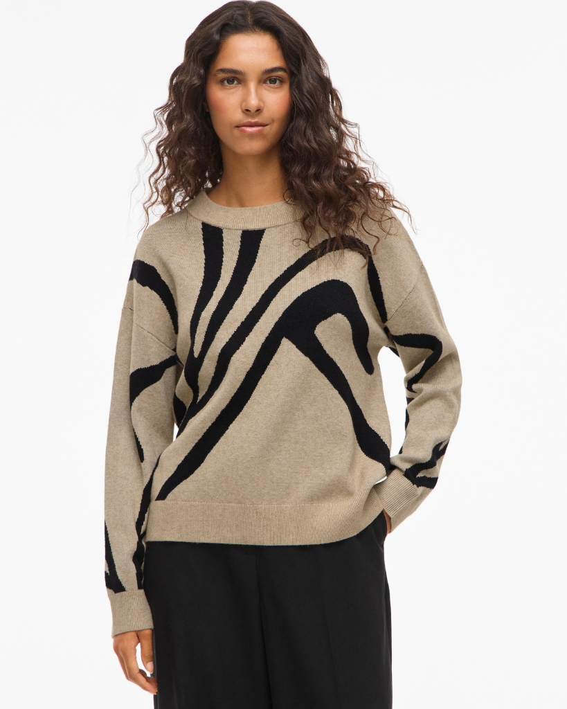 Vila Jacquard Strik Sand