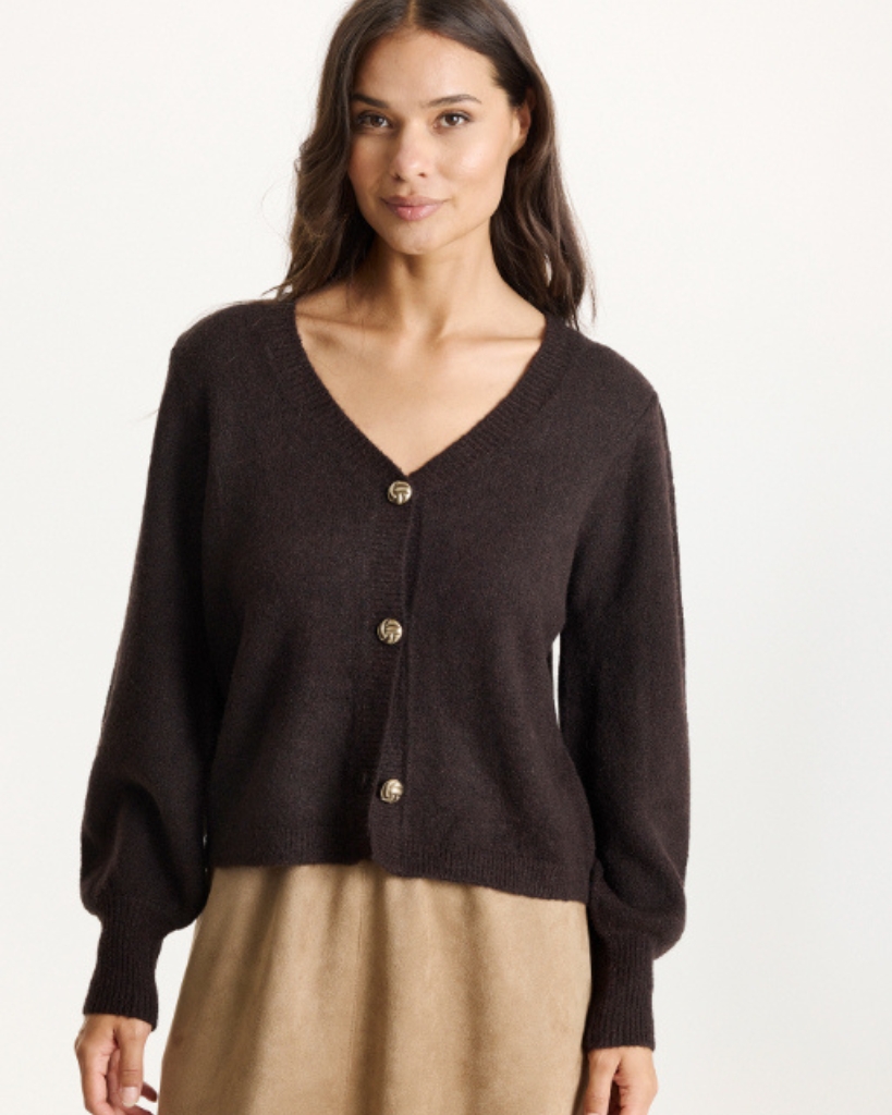 In Front Pearl Cardigan Brun