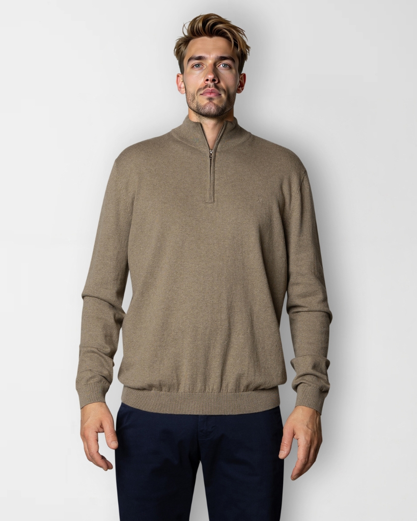 Clean Cut Claude Half-zip Strik Beige Melange