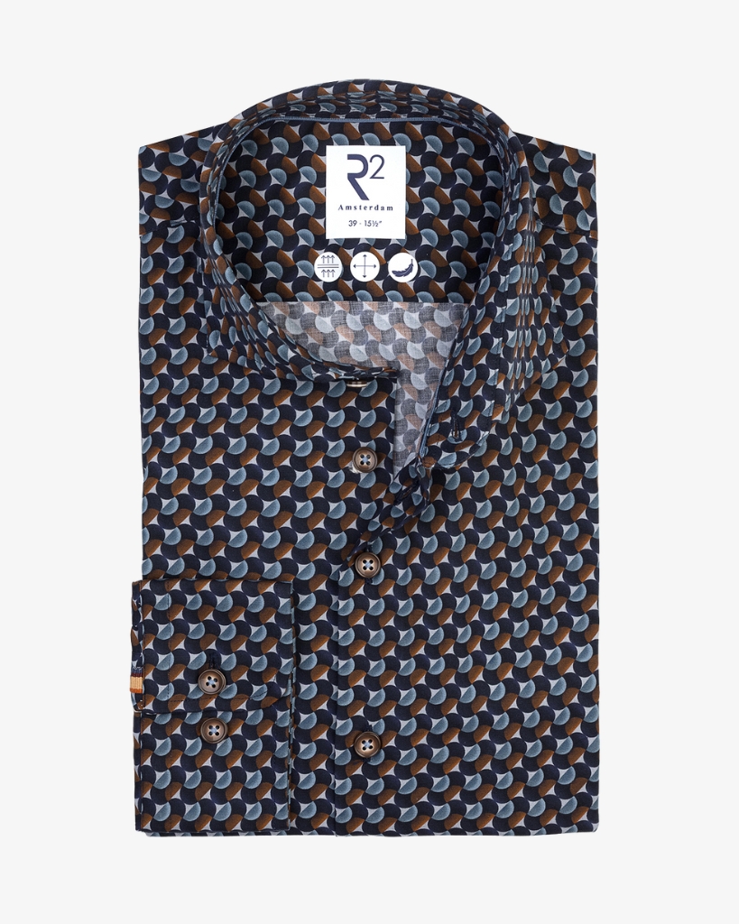 R2 Retro Print Skjorte Modern Fit