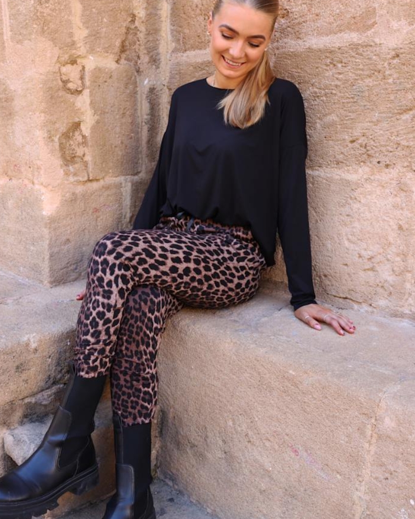 Liberte Alma Bukser Fleece Leopard Brun