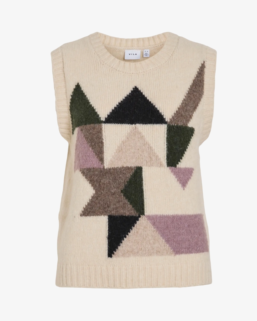 Vila Vimets Jacquard Strik Vest Offwhite