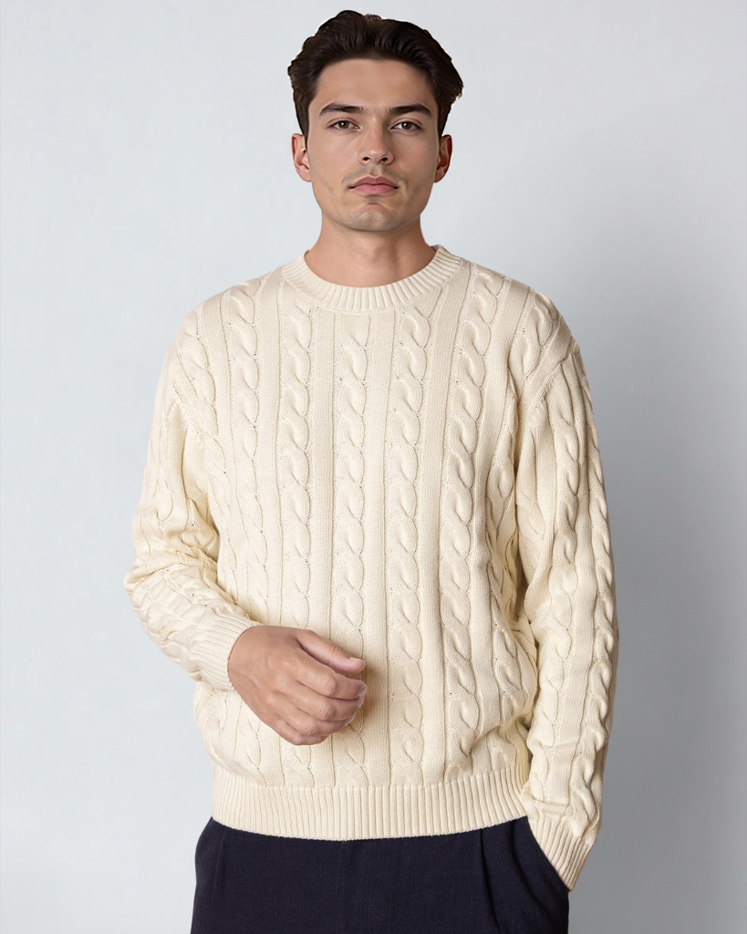 Clean Cut August Cable Strik Ecru