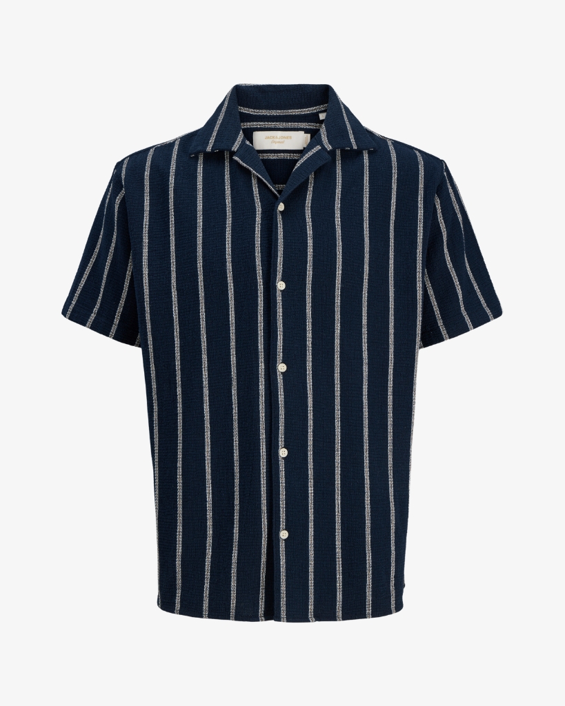 Jack Jones Coba Stribet Skjorte Kortærmet Mørkeblå