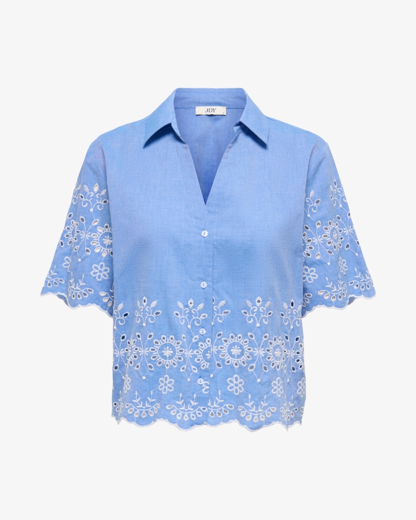 JDY Marina Skjorte Broderi Lyseblå/Hvid