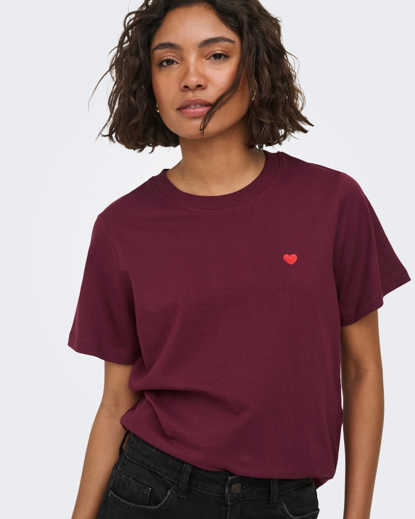 JDY Pisa Life Print T-shirt Bordeaux