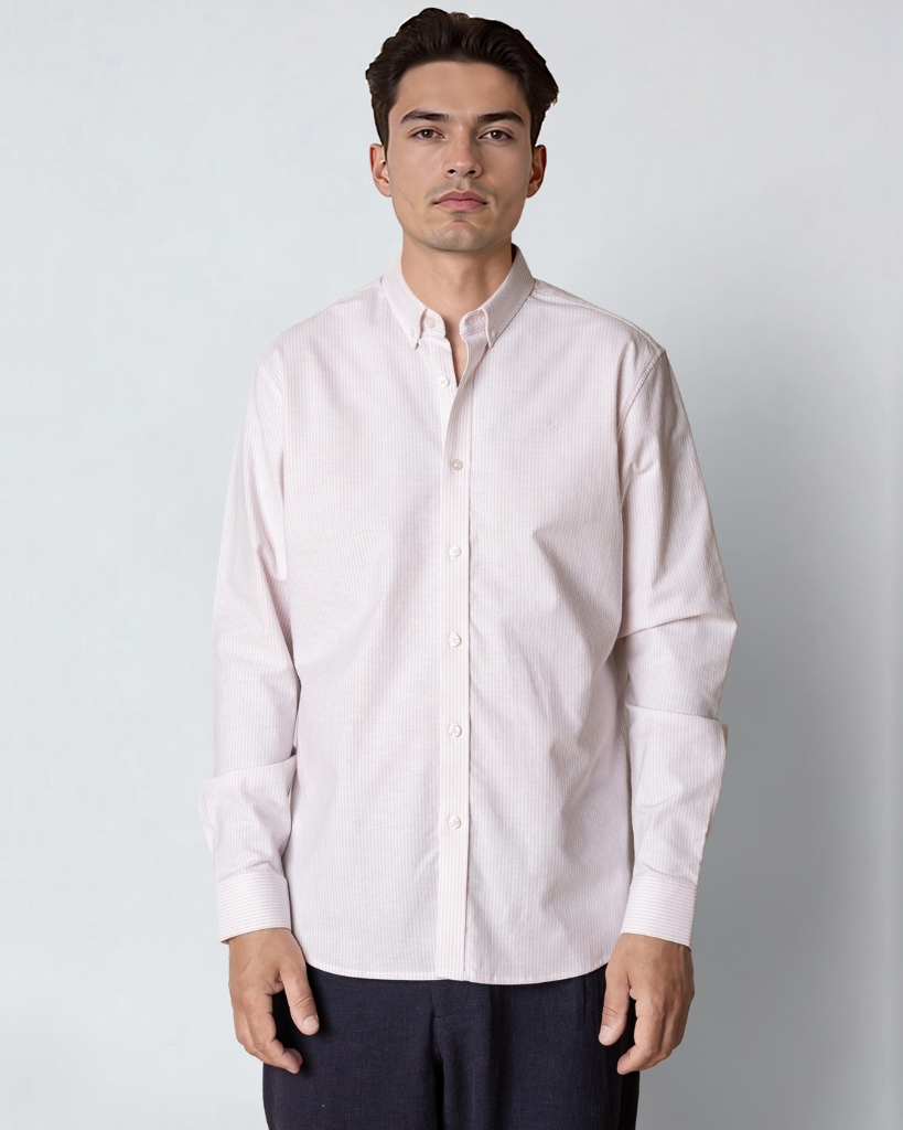 Clean Cut Oxford Stribet Skjorte Lyserød