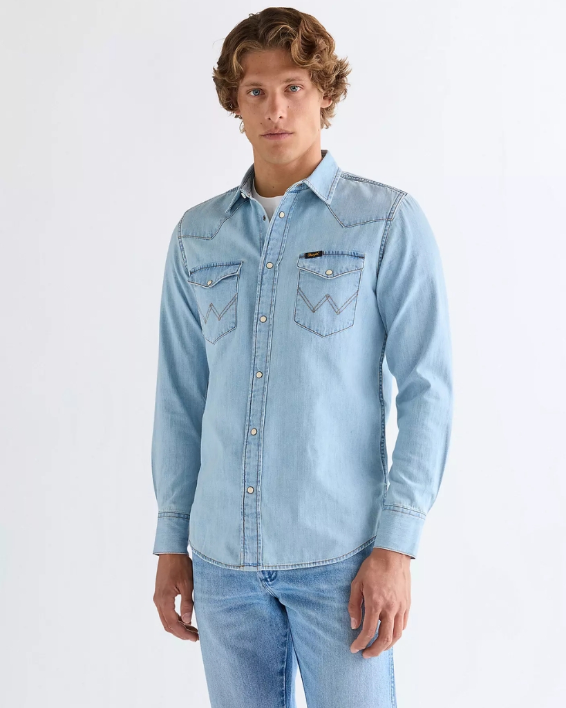Wrangler Western Skjorte Lyseblå
