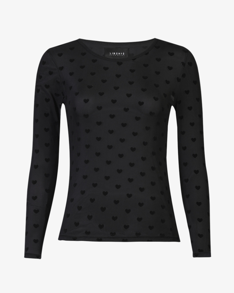 Liberte Mesh Bluse Sort Hjerter