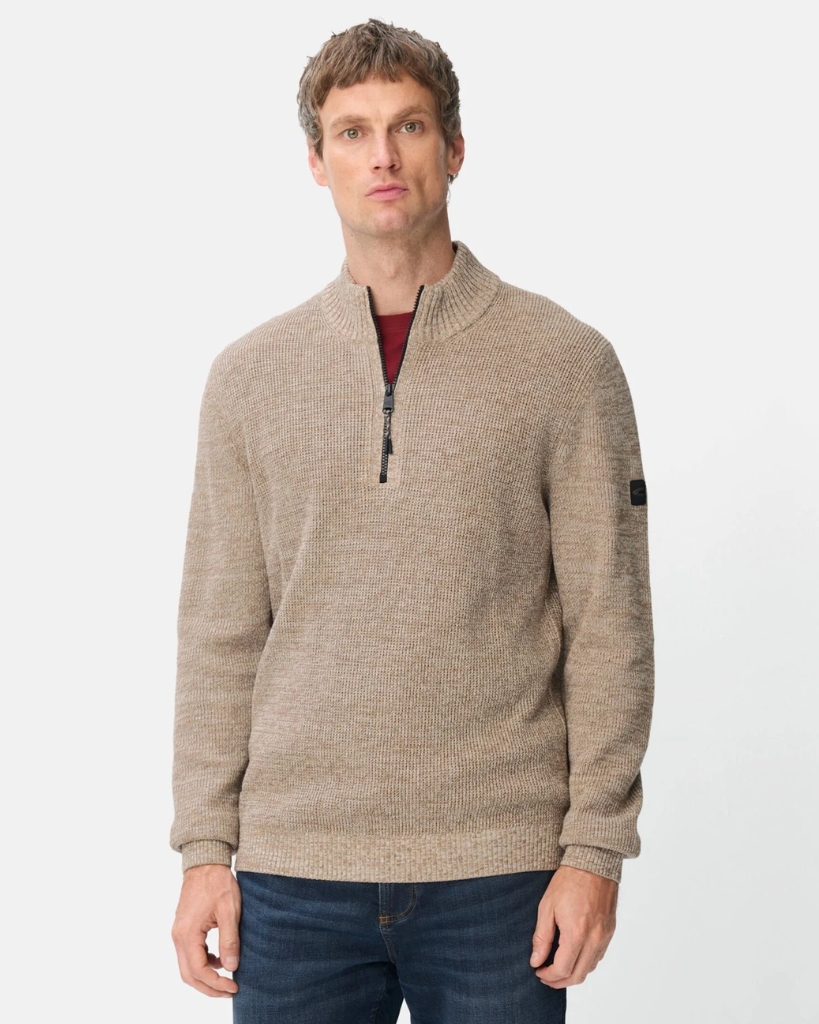 Camel Half-zip Strik Beige