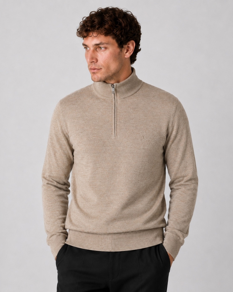 Clean Cut Merino Half-zip Strik Sand