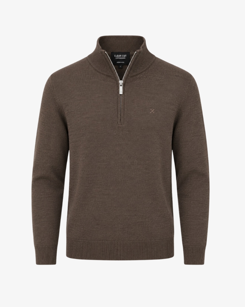 Clean Cut Merino Half-zip Strik Brun