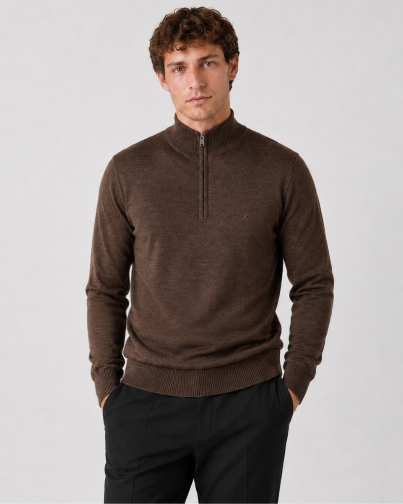 Clean Cut Merino Half-zip Strik Brun